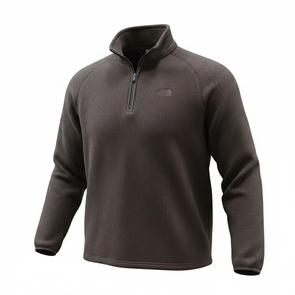 The‎ North Face Mens XXL Brown Waffle Knit Quarter Zip Fleece Pullover Sweater